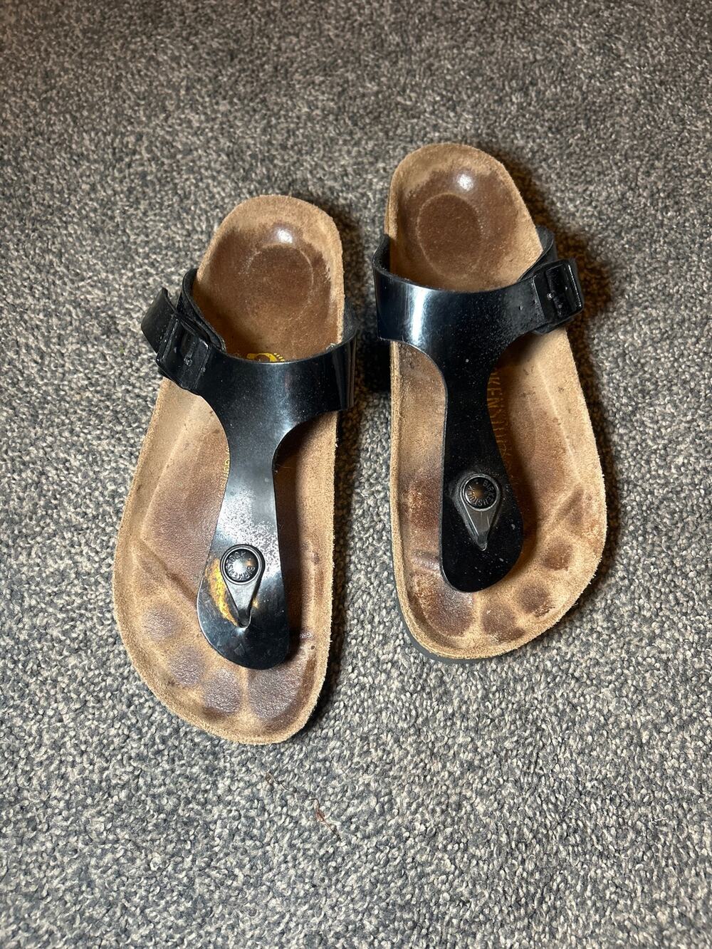 Birkenstock Gizeh Toe Post Sandals Patent Leather Black EUR 36 Women's 5.5
